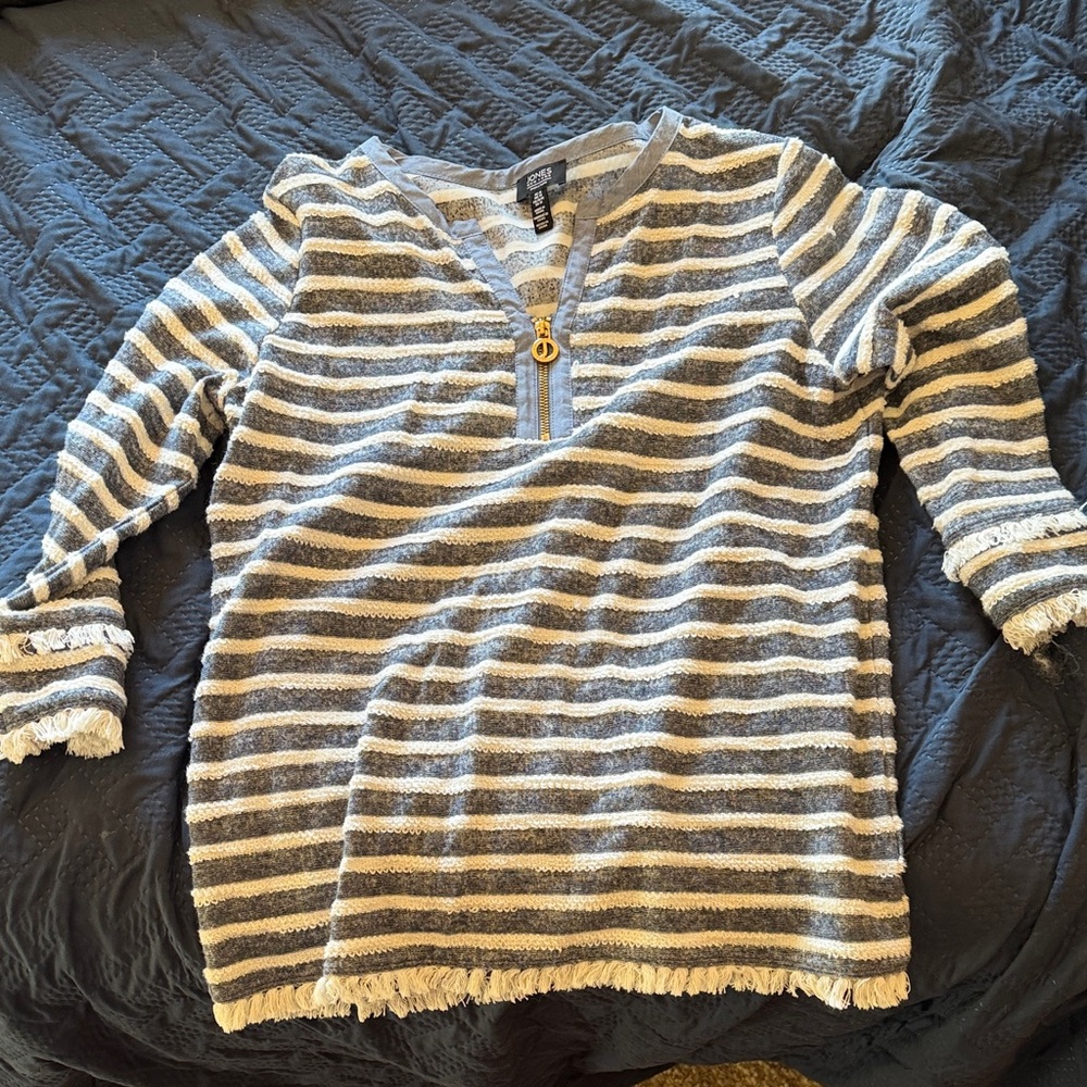 Jones New York Gray and White Striped Sweater